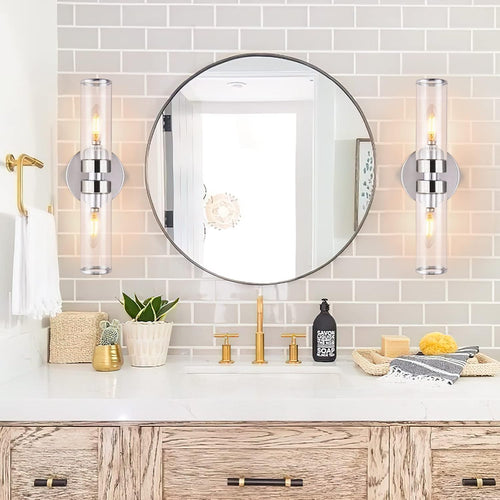 Bright Nickel 2-Light Bathroom Wall Sconce with Clear Glass